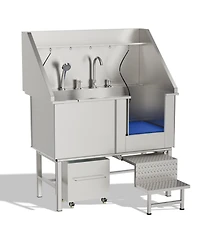 Zeus and Ruta Stainless Steel Pet Washing Station With Non Slip Mat For Cats Small Dogs Professional Grooming Bathtub Easy Clean