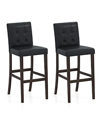 Sugift Pvc Leather Bar Stools Set of Two with Solid Wood Legs