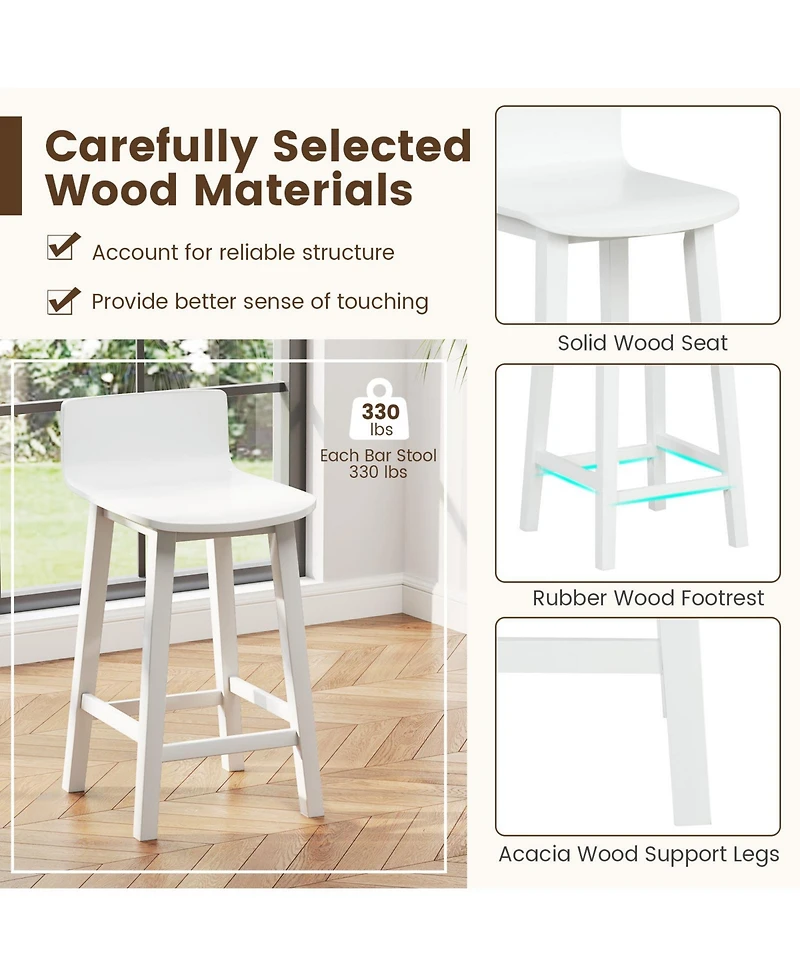 Sugift Wood Bar Stools Set of Two with Solid Back and Seat