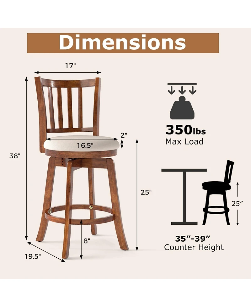 Sugift Swivel Counter Height Chairs Set of Two with Upholstered Seats