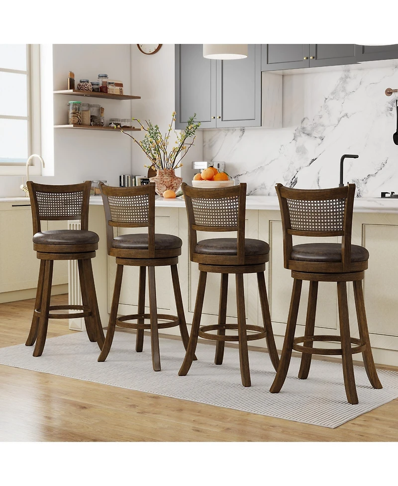 Sugift Swivel Counter Height Bar Stools Set of Two with Rattan Back