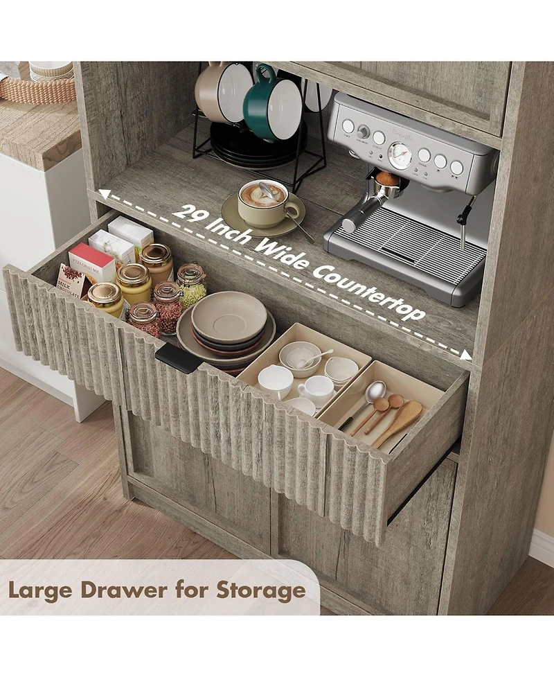 gaomon 70" Tall Kitchen Pantry Cabinet with Doors, Fluted Drawer and Adjustable Shelves