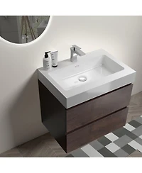 Sillysis 24" Modern Walnut Floating Bathroom Vanity with Sink, Wall Mounted Design with Large Storage, Pre Assembled, No Faucet