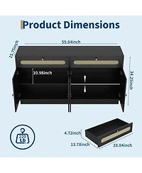 gaomon 60" Rattan Sideboard Cabinet with 2 Drawers and 4 Doors, Adjustable Shelves Buffet