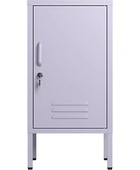 gaomon lockable metal nightstand with 2 adjustable shelves, modern side table with storage cabinet and door for bedroom or living room.