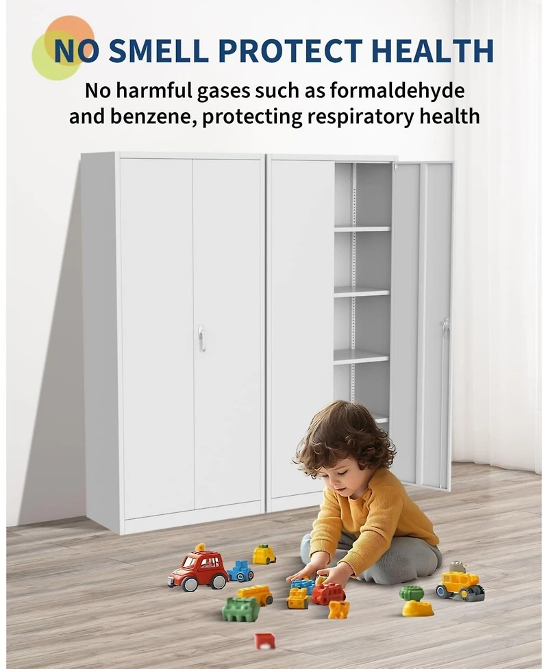 gaomon Secure Metal Storage Cabinet 71" 4 Adjustable Shelves, Double Lockable Doors, Adjustable Feet Steel Utility Filing