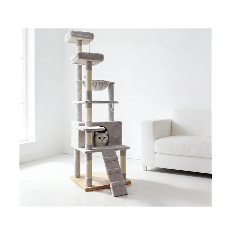 Zeus and Ruta 71 Inch Tall Multi Level Cat Tree with Hammocks and Cat Cave Scratching Posts Plush Tower for Multiple Cats