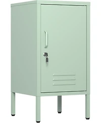 gaomon lockable metal nightstand with 2 adjustable shelves, modern side table storage cabinet and door for bedroom or living room.