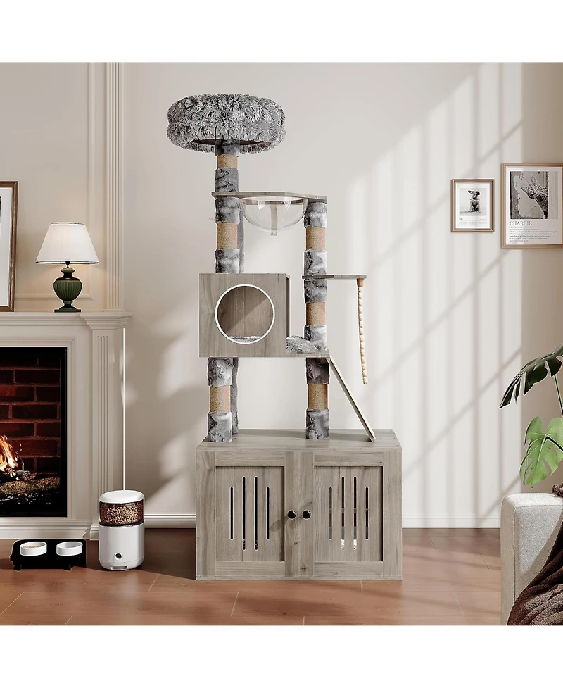 gaomon Cat Tree, 66.9-Inch Cat Tower with Litter Box Enclosure, with Hammock, Washable