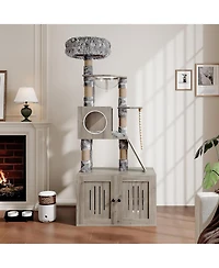 gaomon Cat Tree, 66.9-Inch Cat Tower with Litter Box Enclosure, with Hammock, Washable