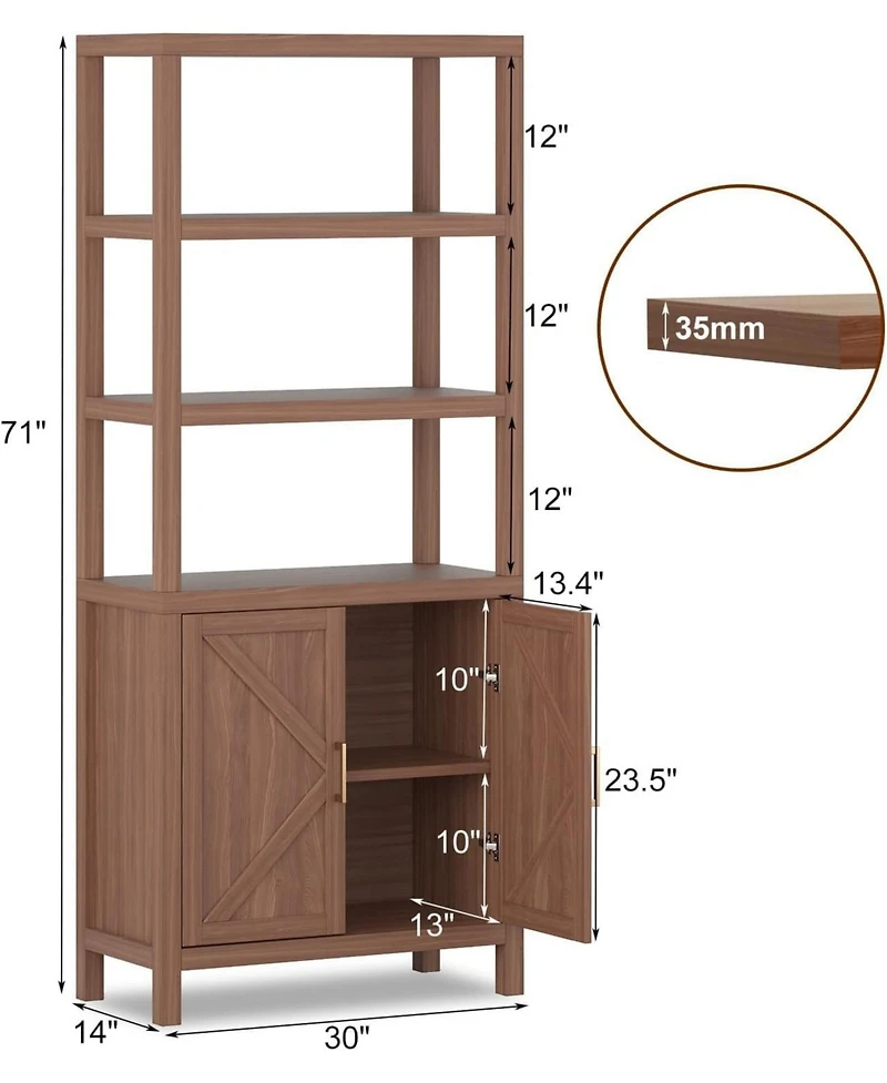 gaomon 71 inch Tall Bookshelf 5Tier Bookcase Barn Doors and Adjustable Shelves, Wood Farmhouse Book Case with Storage Cabinet, Freestanding Book Shelf