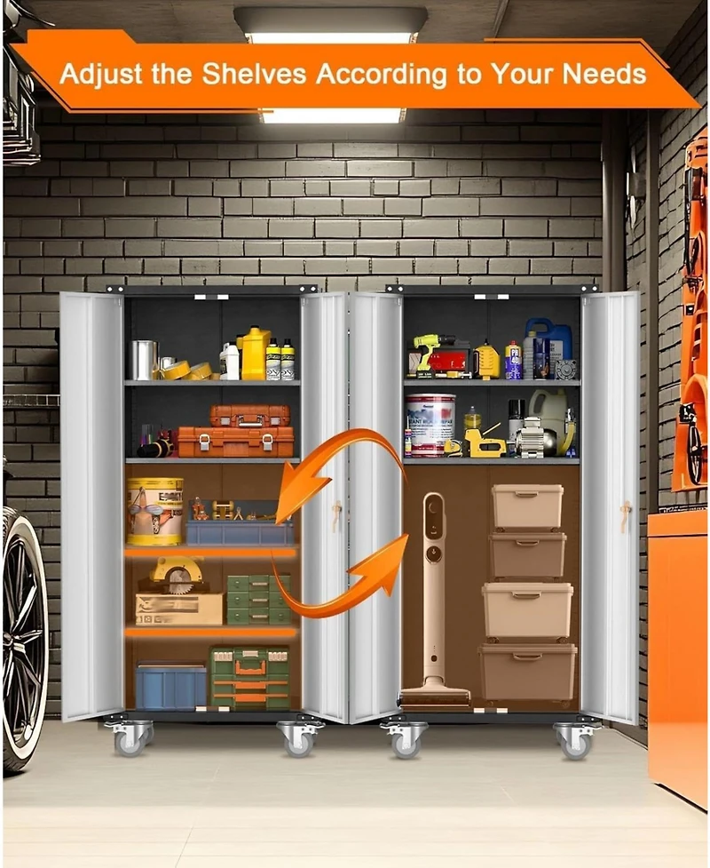 gaomon Metal Storage Cabinet 72" H with Wheels, Steel Tool Cabinet with Lock and 4 Adjustable Shelves and Lockable Rolling,Storage Organization