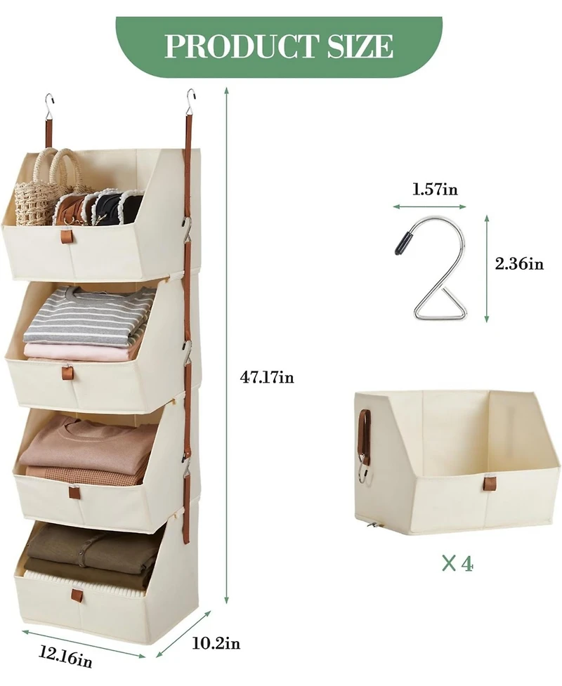 Gaomon 4 tier hanging closet organizer with non woven fabric shelves and collapsible baskets-space saving storage for bedroom, dorm, or Rv.