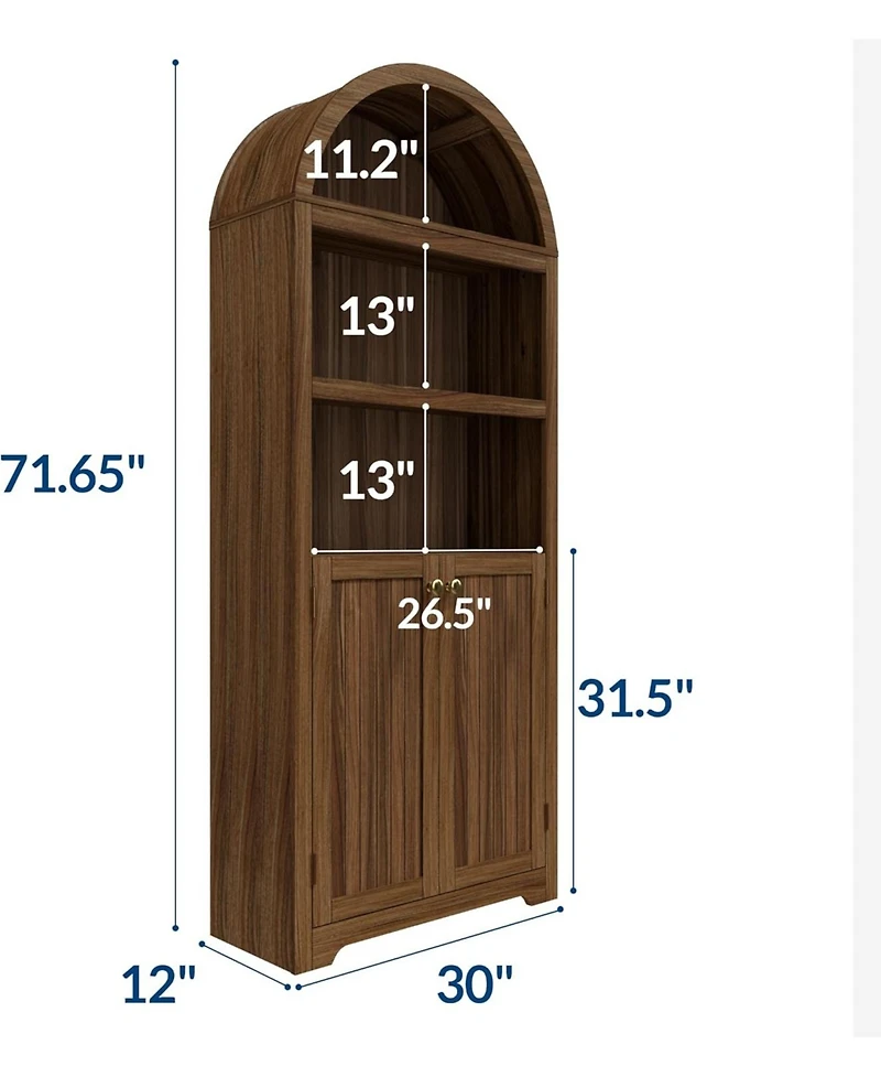 gaomon 72" Tall Wood Arched Storage Cabinet - 5-Shelf Kitchen Pantry with Doors & Open Shelves, Versatile Standing Bookcase Cupboard