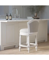 Boyel Living Wood Swivel Bar Stool with Upholstered Seat and Back, Farmhouse Turned Leg Counter Chair Rustic Bar Stool