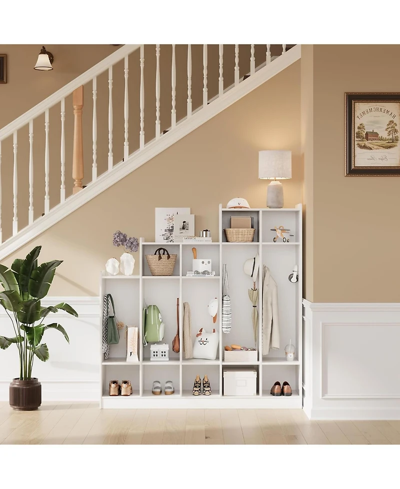 gaomon 5-Section Classroom Coat Locker with 9 Cubbies, Daycare Cubby Storage Organizer with 10 Hooks for Home, School, Nursery, Kindergarten