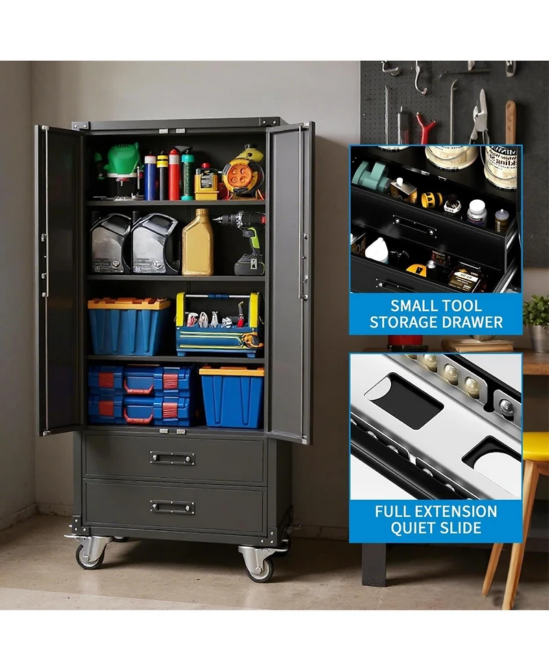 gaomon 67in Garage Storage Cabinet with Door Pegboard,Lockable Metal Storage Cabinet with Adjustable Shelves
