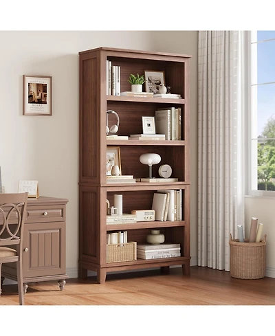gaomon 71 Inch Farmhouse Bookcase, 31.5 Wide, 5 Tier Tall Bookshelf with Adjustable Shelves, Wooden Legs, Rustic Vintage Shelf for Living Room