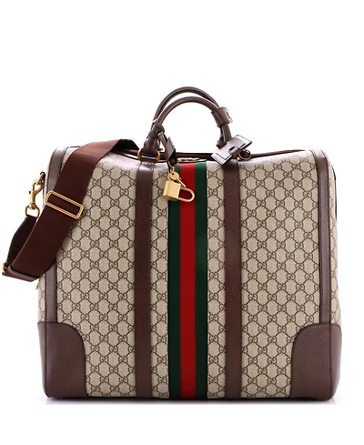 Pre-Owned Gucci Tall Savoy Web Convertible Duffle Bag Gg Coated Canvas