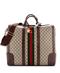 Pre-Owned Gucci Tall Savoy Web Convertible Duffle Bag Gg Coated Canvas