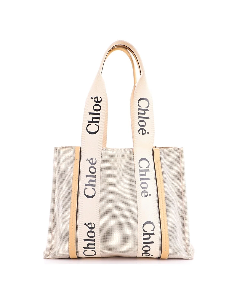 Pre-Owned Chloe Medium Woody Tote Canvas with Leather