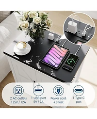 gaomon Farmhouse End Table with Charging Station - Rustic Nightstand with 2 Outlets & 2 Usb Ports, Adjustable Shelves Storage Cabinet