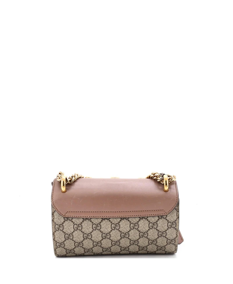 Pre-Owned Gucci Small Pearly Padlock Shoulder Bag Gg Coated Canvas with Studded Leather