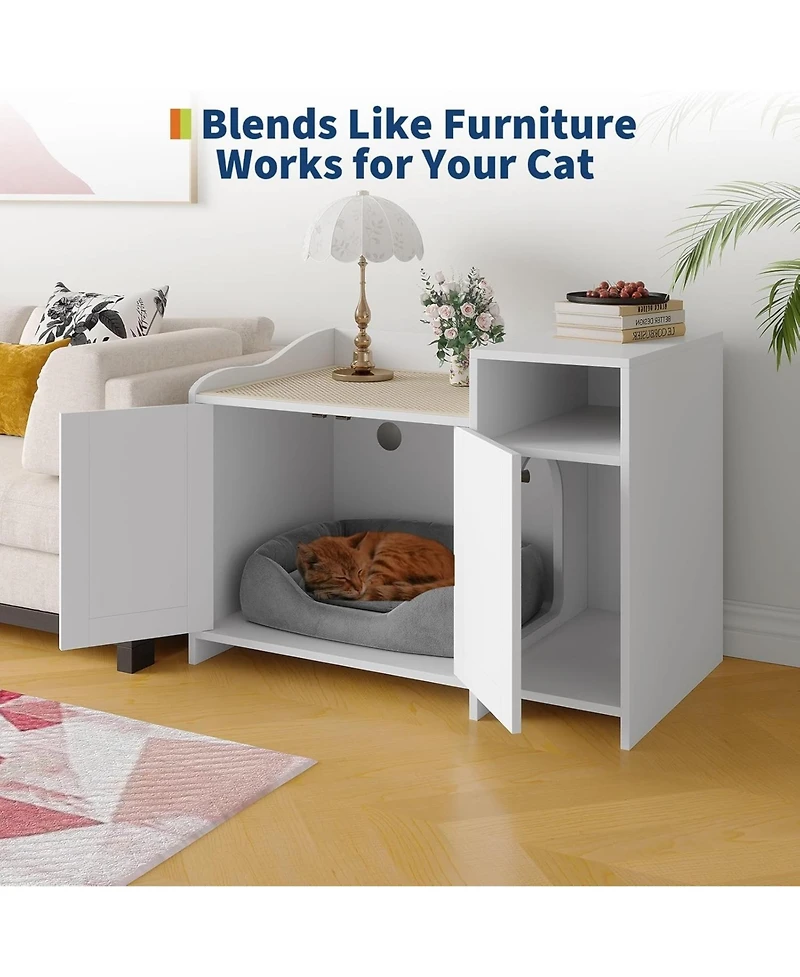 gaomon Wooden Cat Litter Box Enclosure with Storage Shelf & Barn Door, Hidden Indoor House End Table