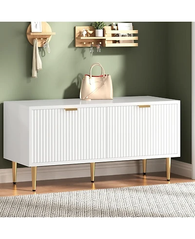 gaomon Shoe Storage Bench for Entryway, Modern Fluted Shoe Cabinet with Storage, Compact Wooden Mudroom Bench for Hallway, Foyer, Entrance
