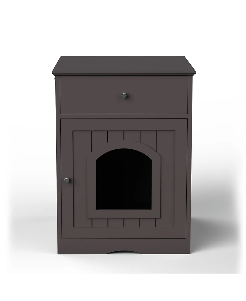 Zeus & Ruta Wooden Cat Enclosure with Litter Box, Drawer, Side Table, Pet Crate, and Nightstand Home