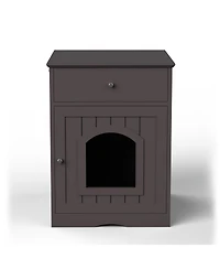 Zeus & Ruta Wooden Cat Enclosure with Litter Box, Drawer, Side Table, Pet Crate, and Nightstand Home