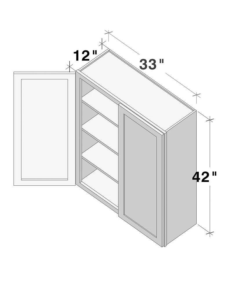 Boyel Living W33" Wall Cabinet with Full Overlay Hdf Door for Custom Kitchen or Bathroom