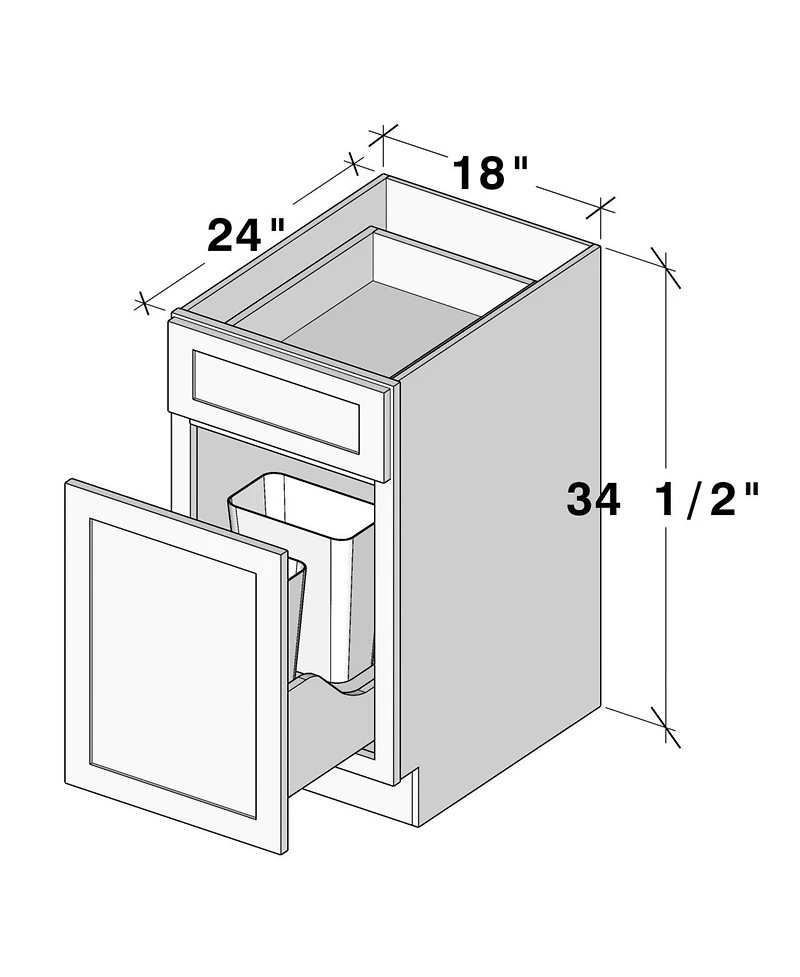 Boyel Living W18" Waste Basket Base Cabinet with Full Overlay Hdf Door and Dovetail Drawer