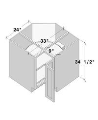 Boyel Living W33" Dove Lazy Susan Corner Base Cabinet with Full Overlay Hdf Doors and Dovetail Drawer