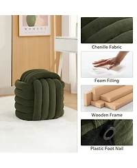 Rainsken Modern Knot Design Ottoman, Chenille Fabric Upholstered Makeup Stool, Stylish Home Decor Footstool for Living Room