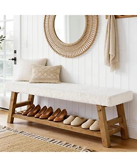 Tribesigns Upholstered Entryway Bench, 2-Tier Solid Wood Shoe Bench with Cushion and Storage, Modern End of Bed Seating