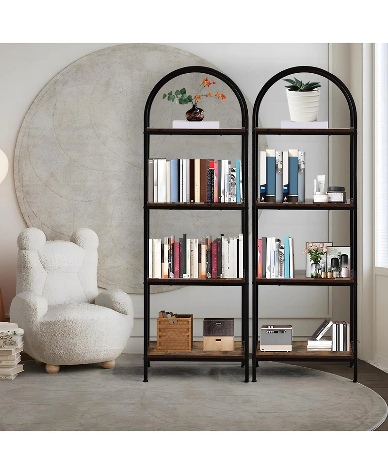 gaomon -Tier Modern Arched Bookshelf with Metal Frame