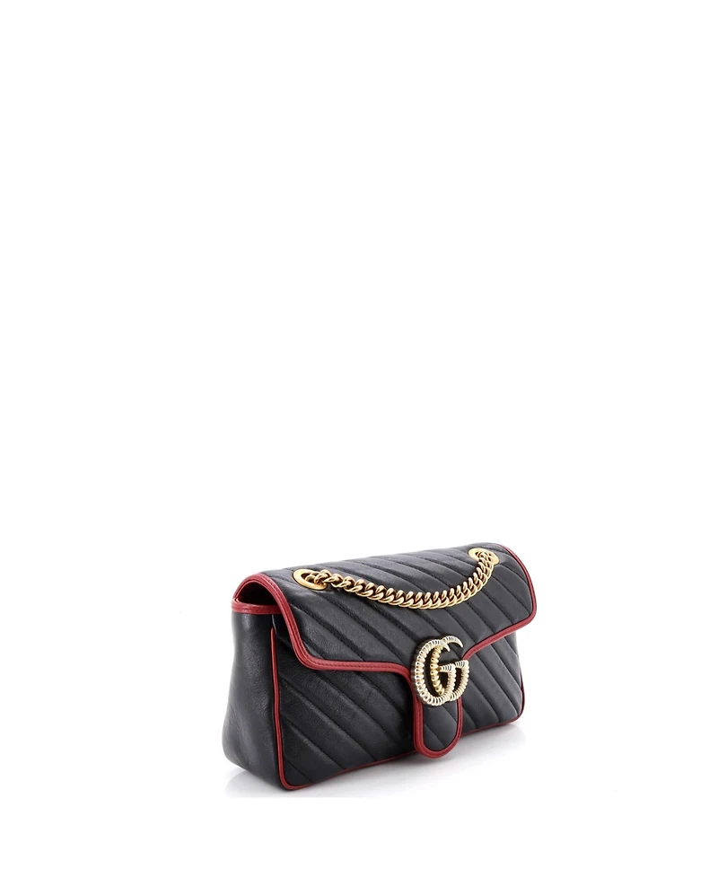 Pre-Owned Gucci Small Gg Marmont Flap Bag Diagonal Quilted Leather