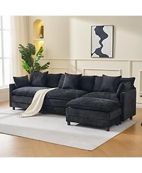 Boyel Living 108 Inch L Shaped Modern Modular Sectional Sofa with Ottoman Chenille Cloud Couch 4 Seat Deep Seat Pillow Top Arms