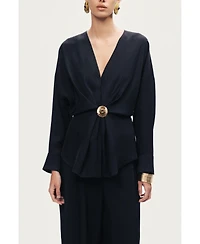 Nocturne Women's Draped Buckle-Detail Shirt