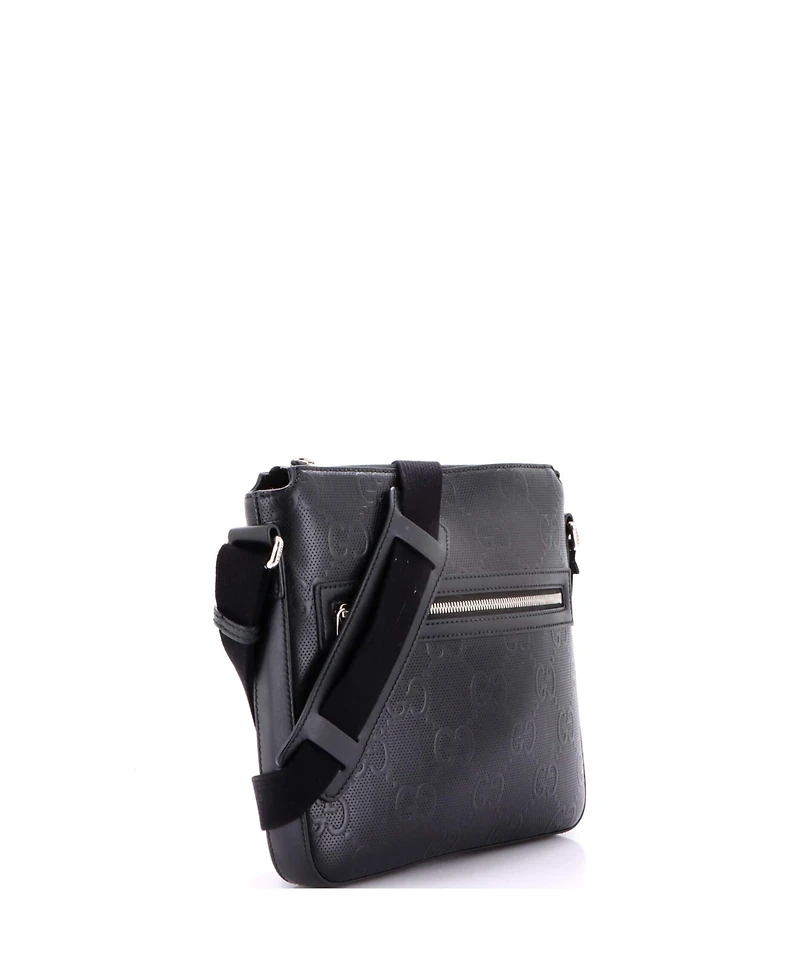 Pre-Owned Gucci Small Front Zip Messenger Gg Embossed Perforated Leather