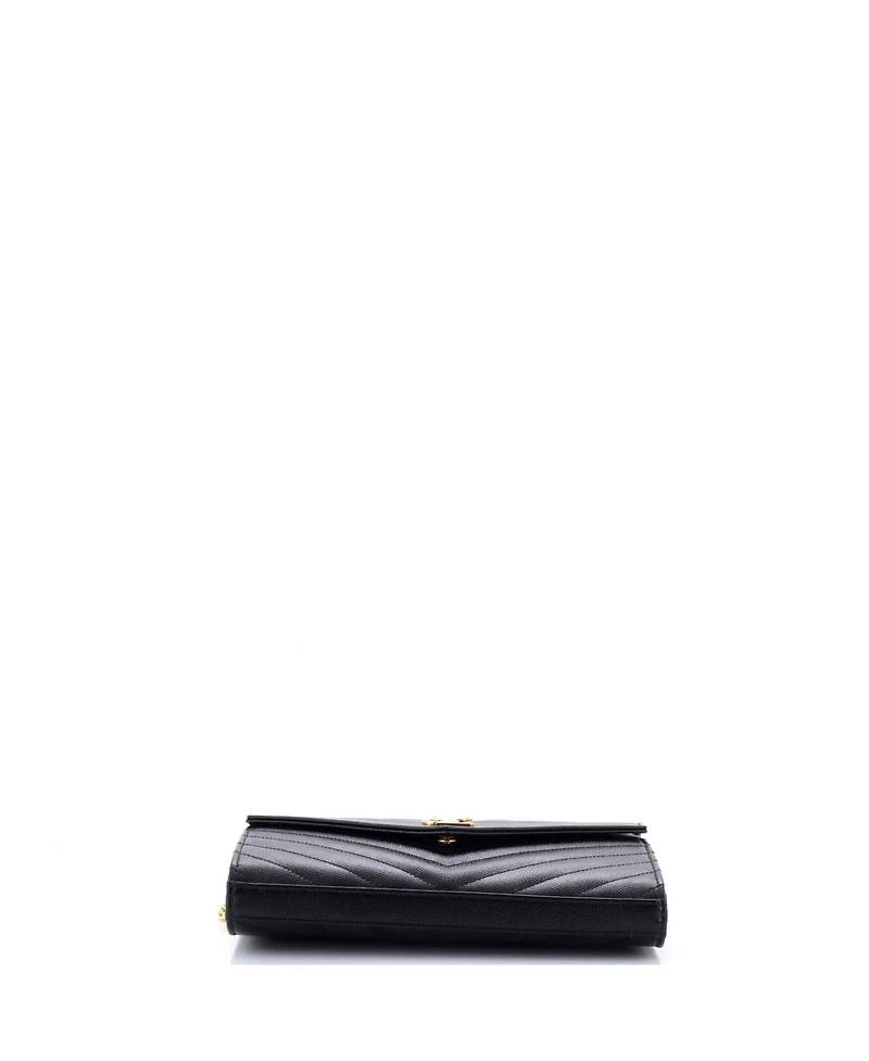 Pre-Owned Saint Laurent Medium Classic Monogram Wallet on Chain Matelasse Chevron Leather