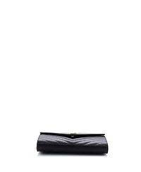 Pre-Owned Saint Laurent Medium Classic Monogram Wallet on Chain Matelasse Chevron Leather