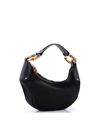 Pre-Owned Gucci Medium Bamboo Ring Half Moon Web Hobo Gg Canvas