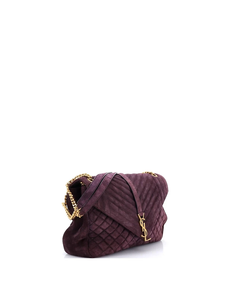 Pre-Owned Saint Laurent Large Classic Monogram Slouchy Envelope Satchel Quilted Suede