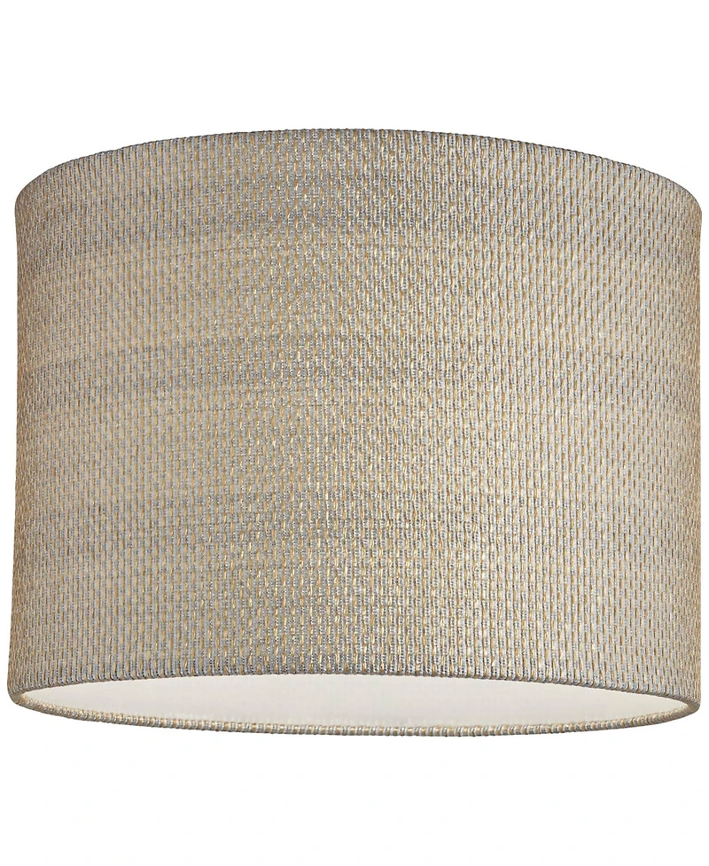 Springcrest Set of 2 Drum Print Lamp Shades Weave Medium 15" Top x 15" Bottom x 10" High Spider Harp and Finial Fitting