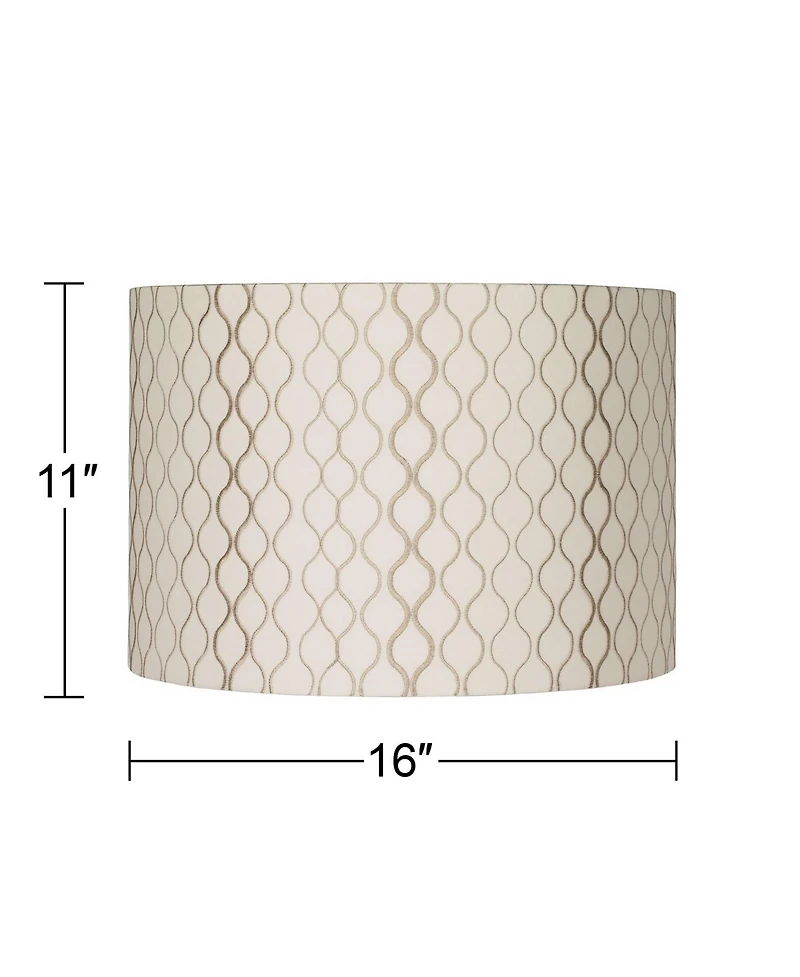 Springcrest Set of 2 Drum Lamp Shades Embroidered Medium 16" Top x 16" Bottom x 11" High Spider Harp and Finial Fitting