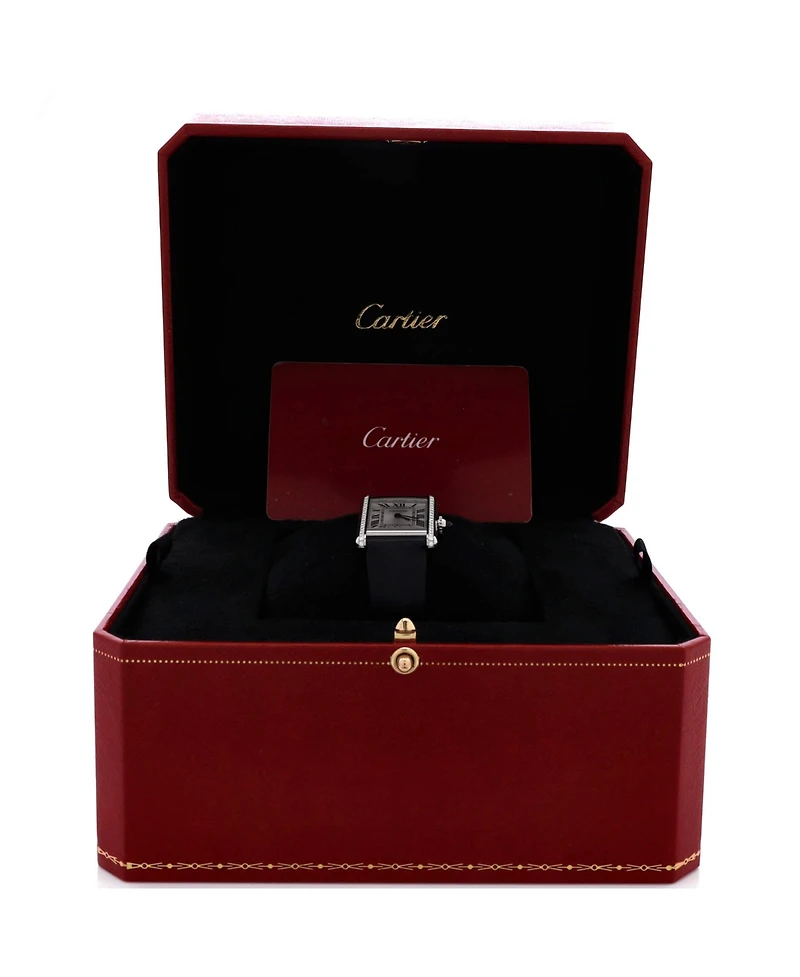 Pre-Owned Cartier Must de Cartier Tank Quartz Watch in Stainless Steel and Satin with Diamond Bezel 22mm