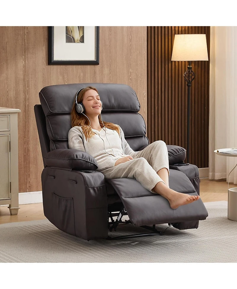 gaomon Pu Leather Recliner: Extra-wide manual recliner with massage, heat, and 1.5× plush arm/back support for ultimate living-room comfort.