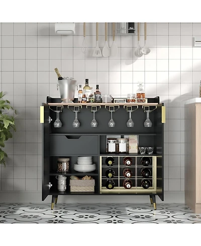 gaomon Liquor Cabinet with Wine Racks and Buffet Sideboard, Modern Coffee Bar Fluted Texture Storage Drawers for Kitchen